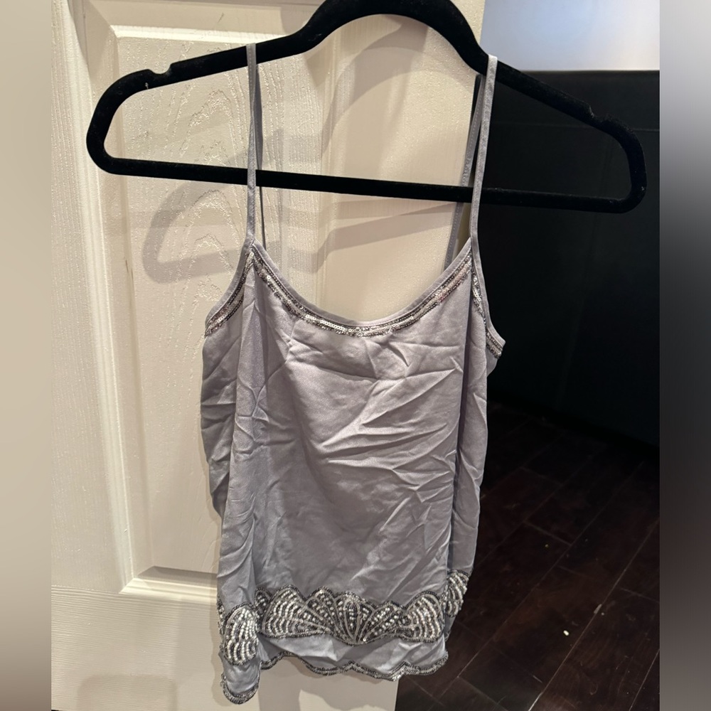 Silver tank top open back with sparkle details
